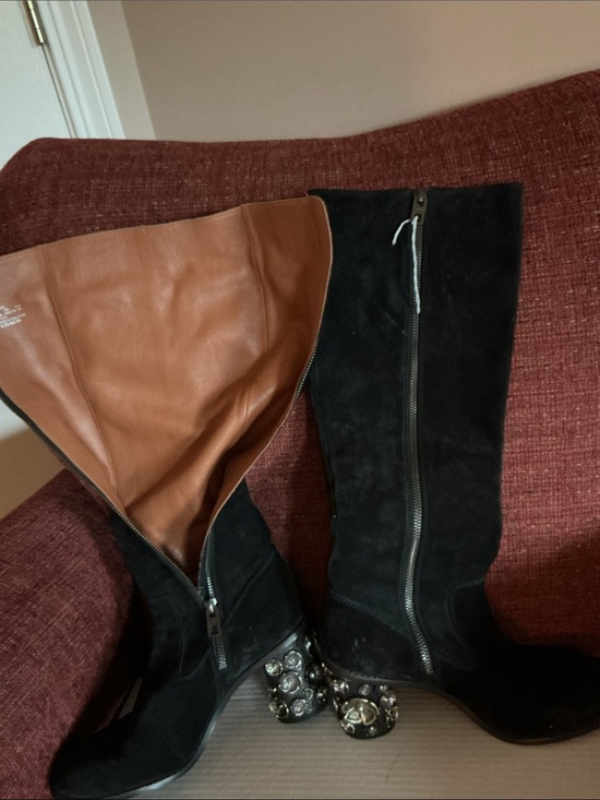 Coach Shoes - Coach Black Suede Knee-High and Ankle Boots with Embellished Heels